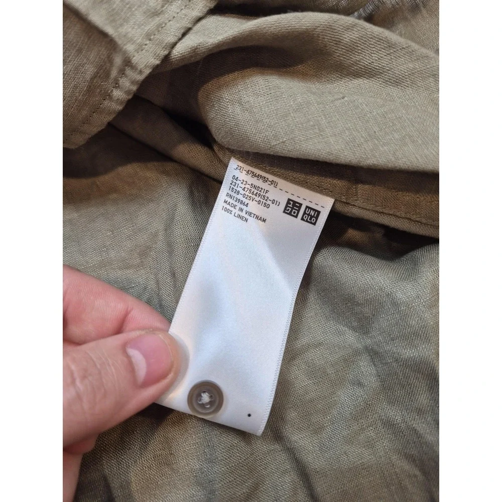 Uniqlo Shirt Womens Medium Green Linen Skipper Collar Pullover Top Long Sleeve - Picture 5 of 10